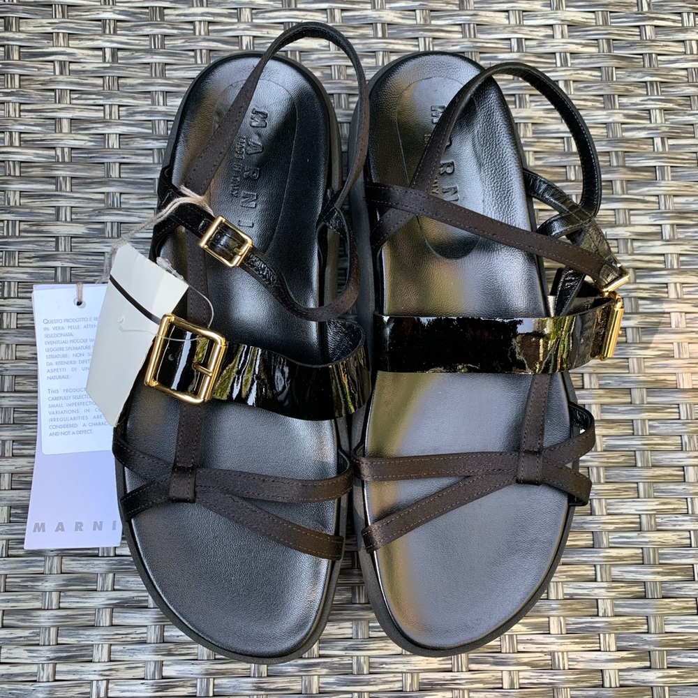 Marni Leather & Satin Strappy Platform Sandals, Size 10US/40EU NEW